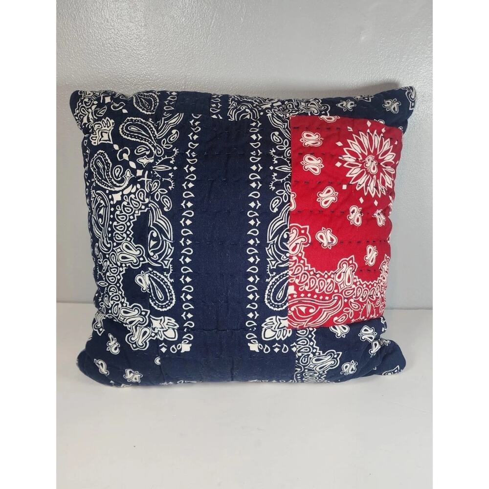 LEVIS Patchwork Bandana Print Throw Decor Pillow Red Blue Handkerchief 16"×16"